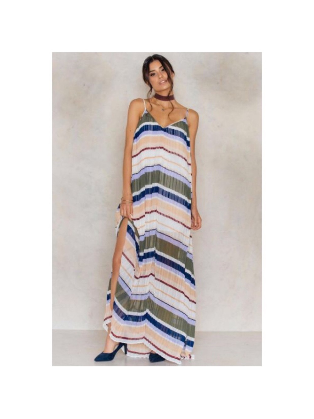 Keepsake the Label Maxi Dress Women Size M Multi Color Multi Pleat Airy Tunic